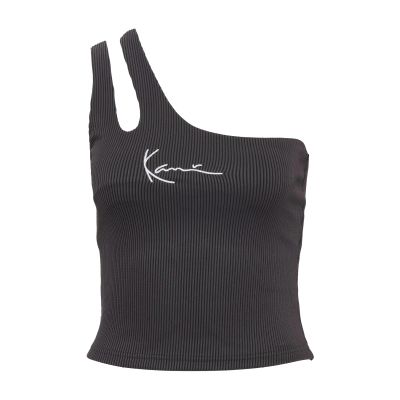Karl Kani Small Signature Women One Shoulder Top Bi-Color Rib Black/Antha - Must - Lühikeste varrukatega T-särk
